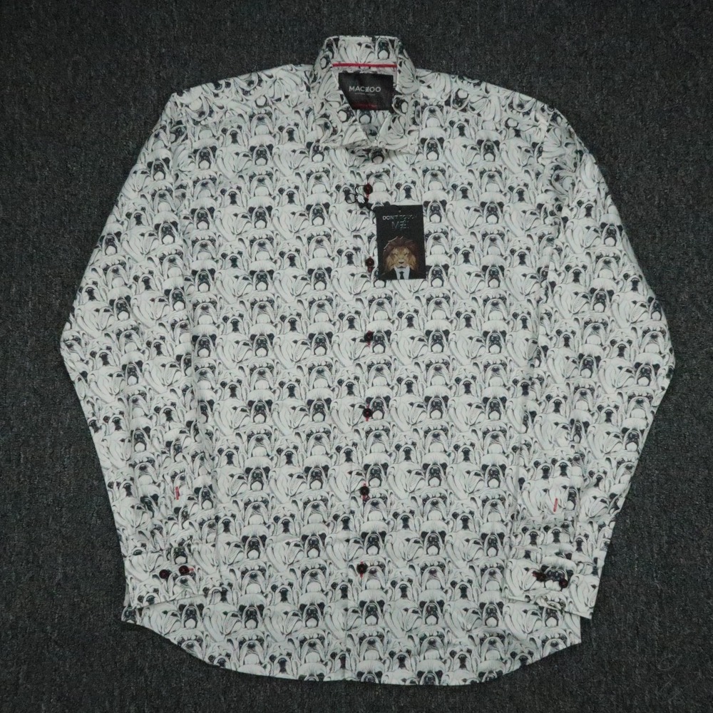 Maceoo Shirt Mens Medium White Fibonacci Bulldog Print Long Sleeve Button Up